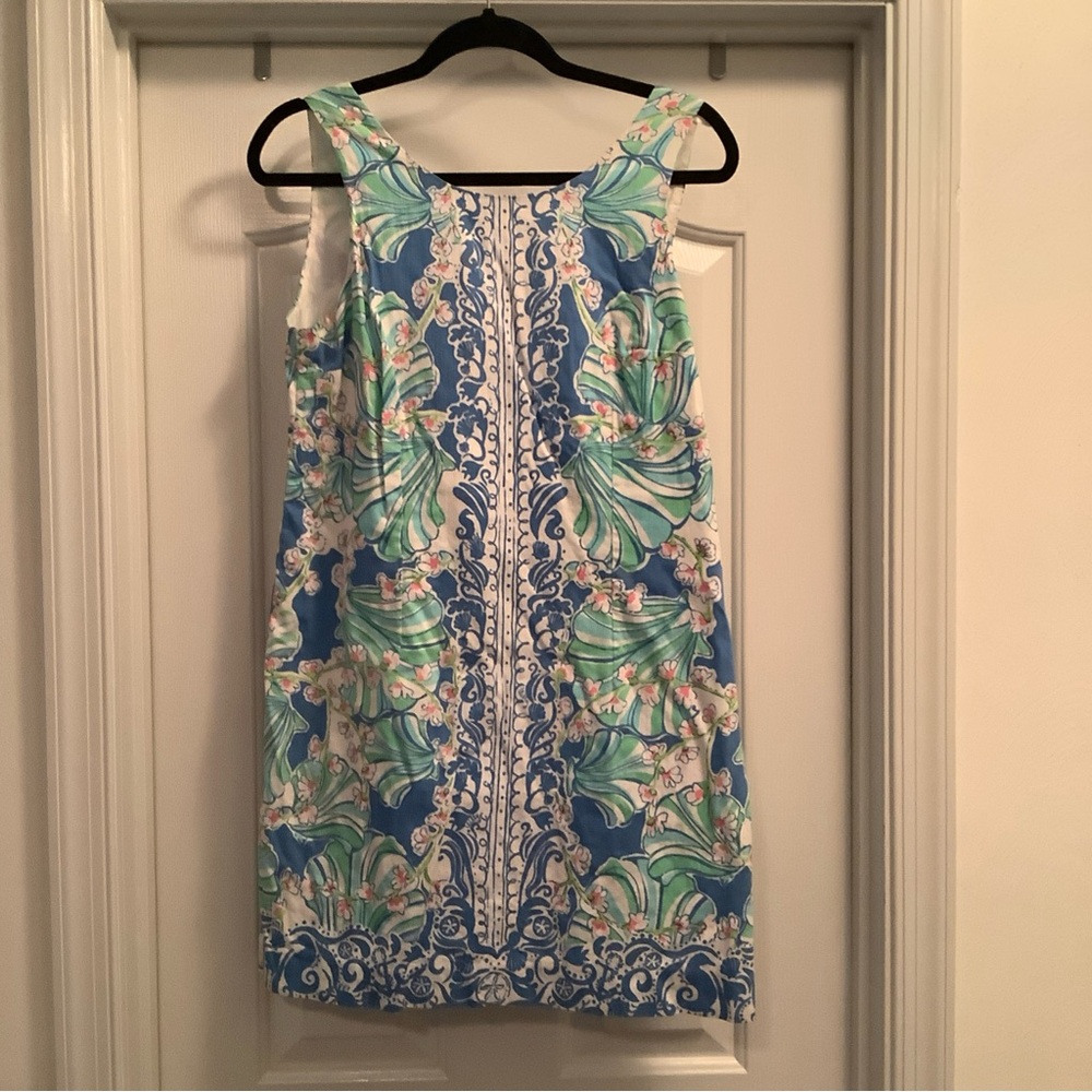 Lilly Pulitzer Sleeveless Dress Sz 10 Blue Green Cathy Bay Blue Coasting